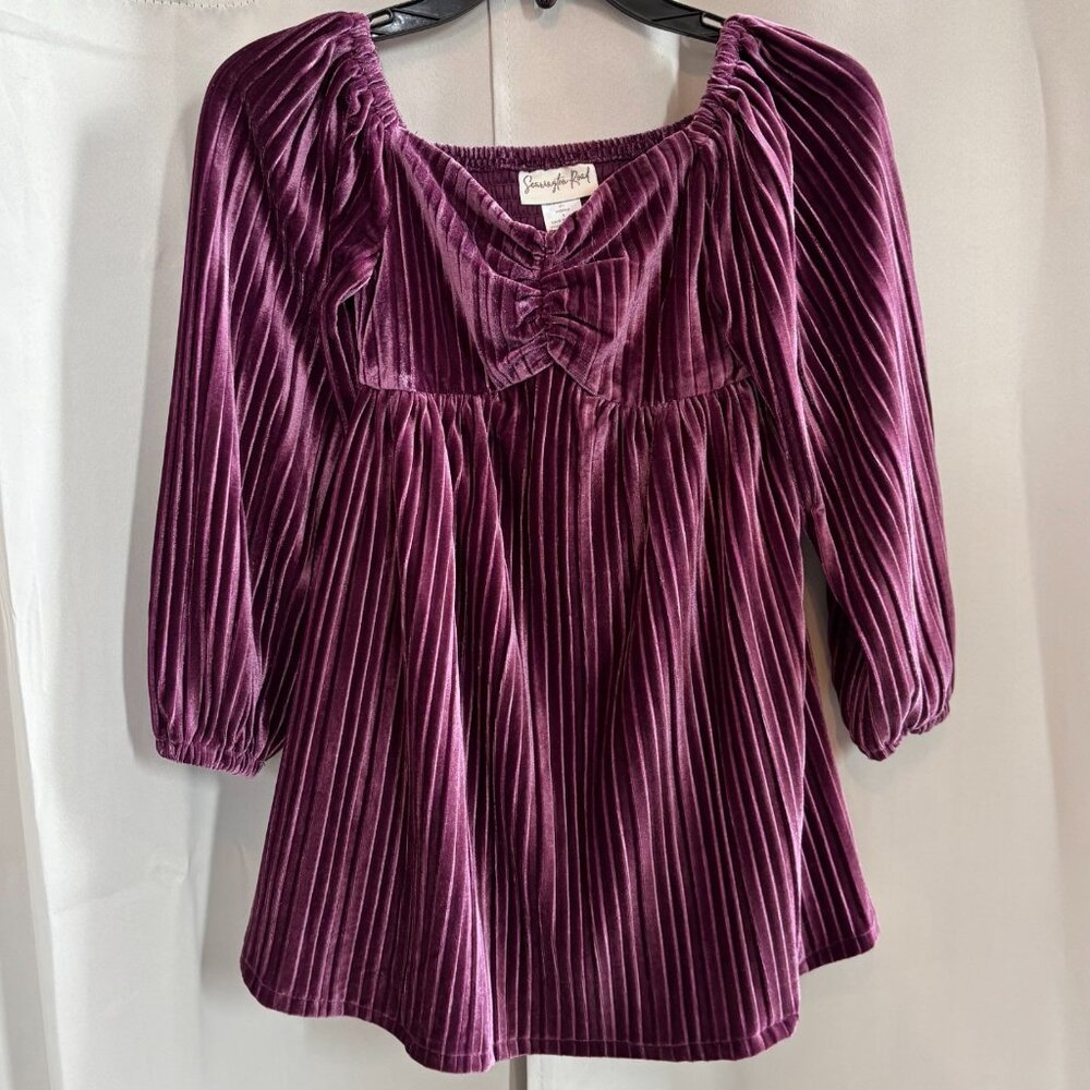 Searington Road‎ Women Top Sz 8 Purple Babydoll Fairy Pleated Velvet Boho 18477x